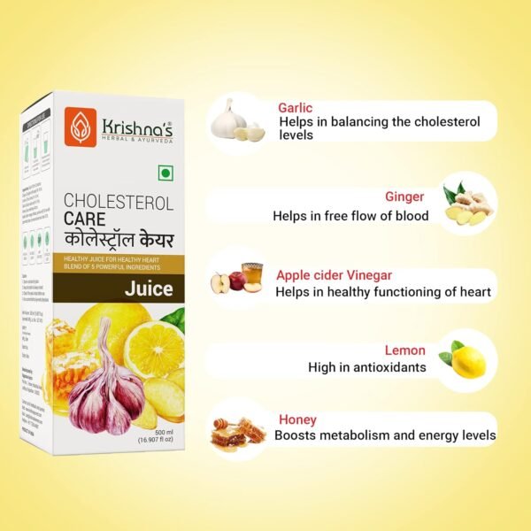 KRISHNA'S HERBAL & AYURVEDA Cholesterol Care Juice - 1000 Ml | Contains Honey With Apple Cider Ginger Garlic, Sugar Free, Helps In Digestion, Made In India
