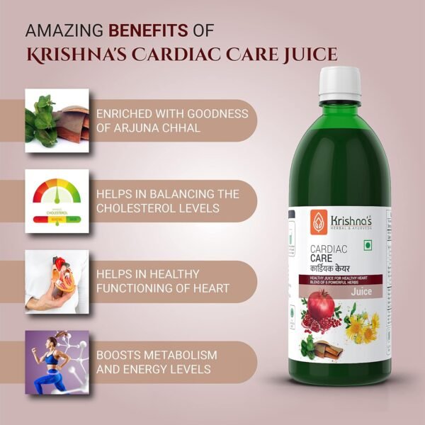 Krishna's Cardiac Care Juice – 500 ml | Ayurvedic Heart Health Support with Arjuna Chaal, Amla & Kutki