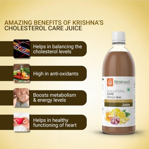KRISHNA'S HERBAL & AYURVEDA Cholesterol Care Juice - 1000 Ml | Contains Honey With Apple Cider Ginger Garlic, Sugar Free, Helps In Digestion, Made In India